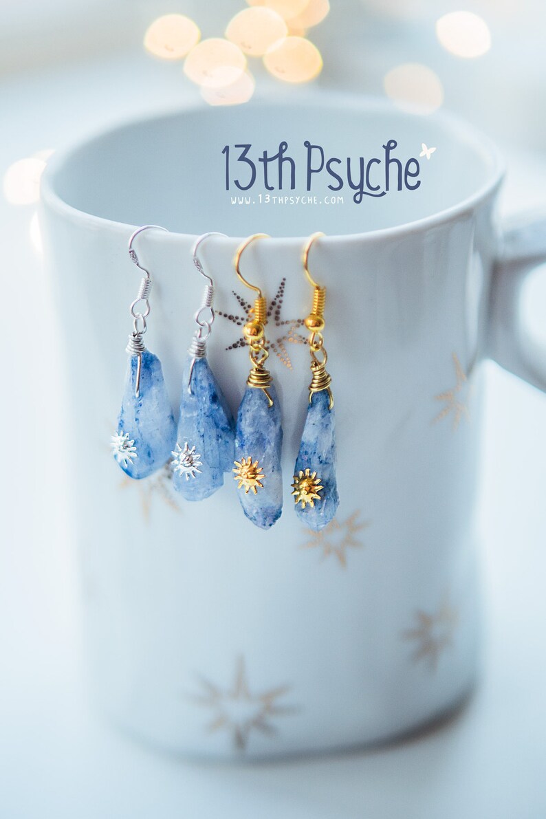 Raw stone earrings,Blue earrings,blue crystal earrings,sun earrings,raw gemstone jewelry gifts, teardrop earring, unique gift for women, image 7