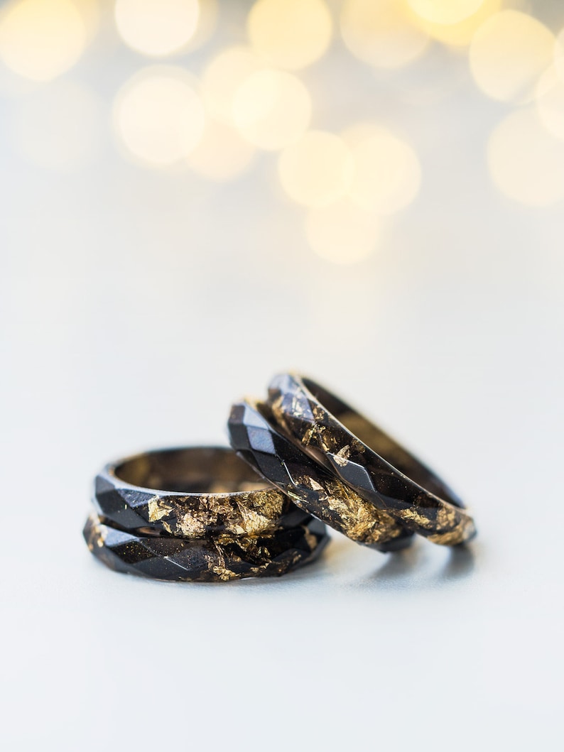 Black resin ring with gold flakes,stacking rings for men, Resin Jewelry,engagement ring,mens ring, promise ring for him, cute rings for him image 2
