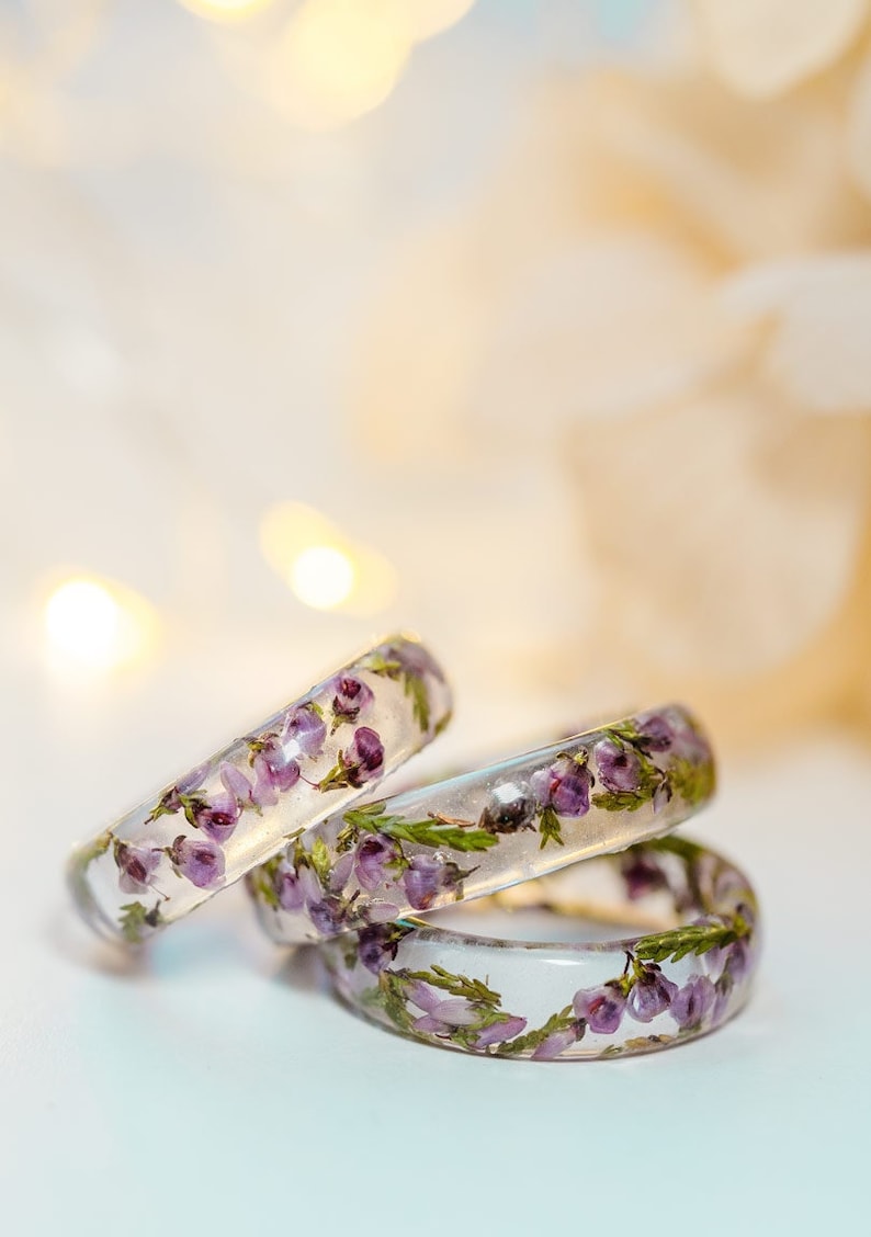 Heather Flower resin ring real floral ring unique rings for image 2