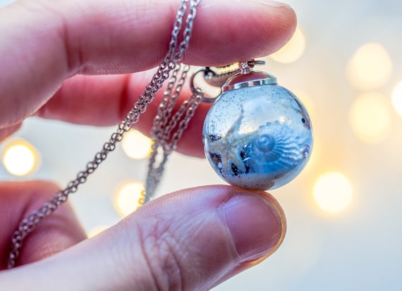 Ocean Resin Ball Necklace, Resin Jewelry,starfish Pendant,shell