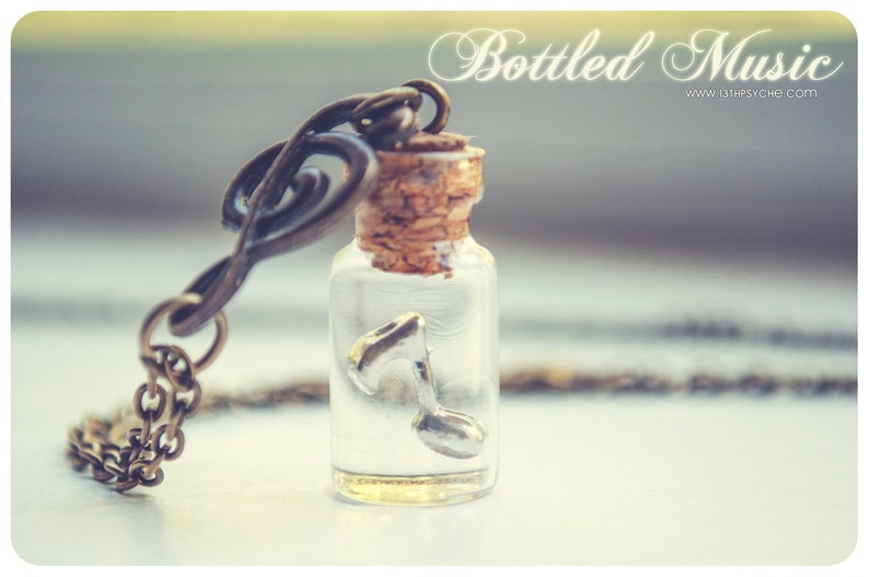 Music necklace,Music Bottle necklace,music note jewelry,glass Vial necklace,miniature bottle,music jewelry,gift for her,potion vial necklace