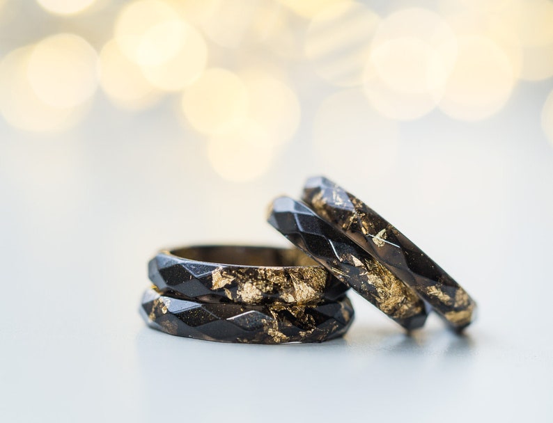 Black resin ring with gold flakes,stacking rings for men, Resin Jewelry,engagement ring,mens ring, promise ring for him, cute rings for him image 8