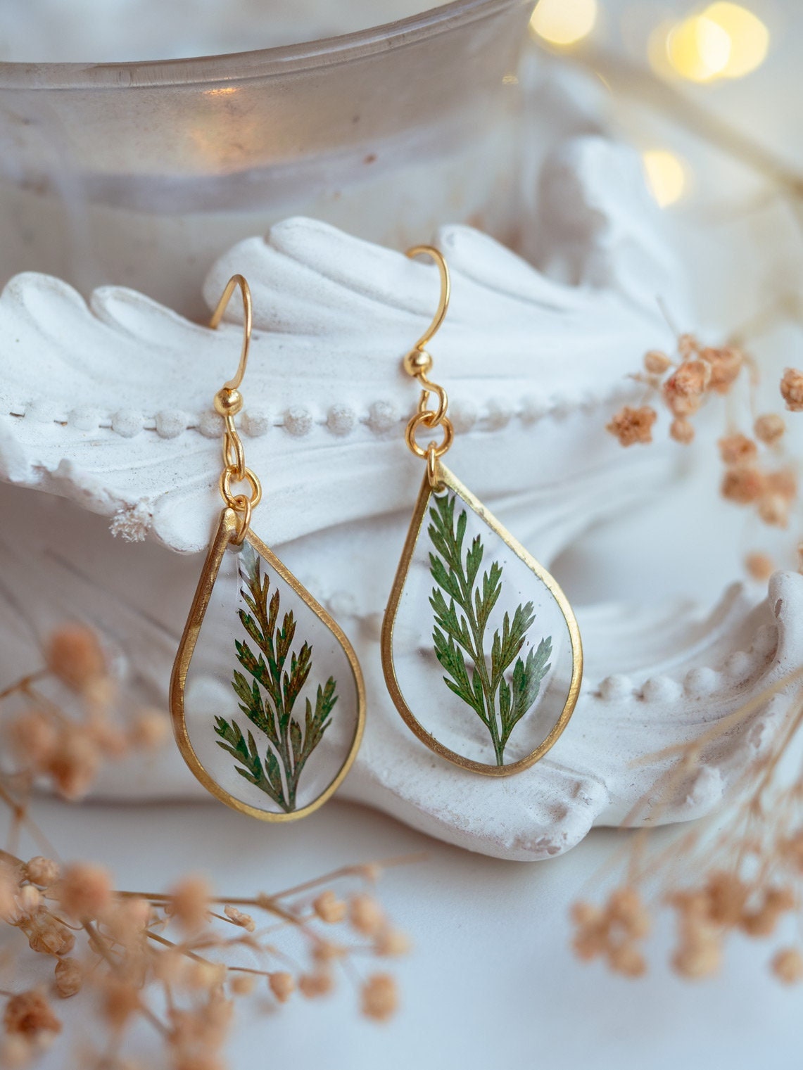 Pressed Fern Earrings - Nature Inspired Botanical Jewelry, Real Fern leaf in Resin dangles, Eco-Friendly Plant Lover Accessory
