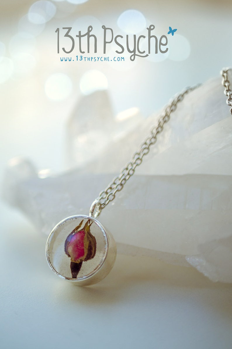 Dried Rose necklace, Real rose pendant,gift for women,dried flower necklace,rose bud necklace,Real flower jewelry,rose pendant,resin jewelry image 5