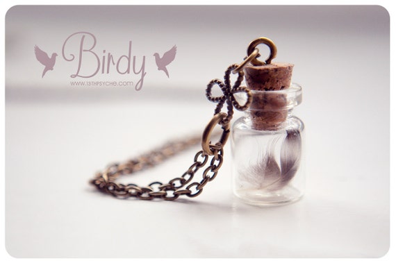 feather Glass vial necklace nature jewelry gifts for women inspirational Gift for her Real Feather necklace Tiny Feather Bottle Necklace