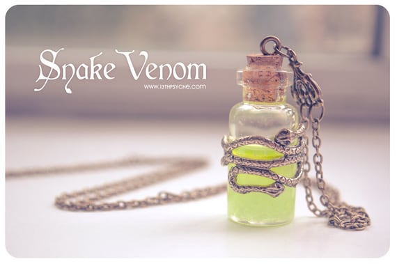 Glowing Necklace, Snake Venom Bottle Necklace, Wiccan Jewelry