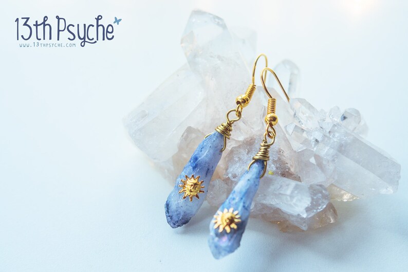 Raw stone earrings,Blue earrings,blue crystal earrings,sun earrings,raw gemstone jewelry gifts, teardrop earring, unique gift for women, image 5