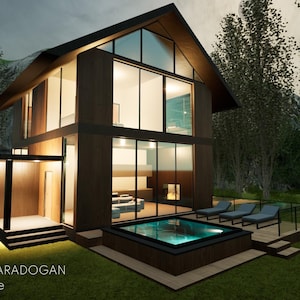 Modern Mountain House Plan - Minimalist Cabin Design, A-Frame Style Architecture, Instant PDF Download