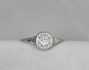 Old Mine Cut Diamond Vintage 14k White Gold Ring, size 7.24