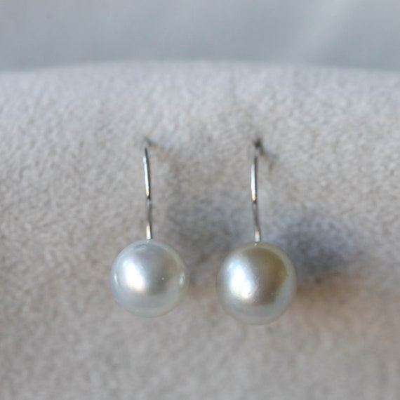 Vintage Silver Pearl 14k White Gold Dangly Earrin… - image 1