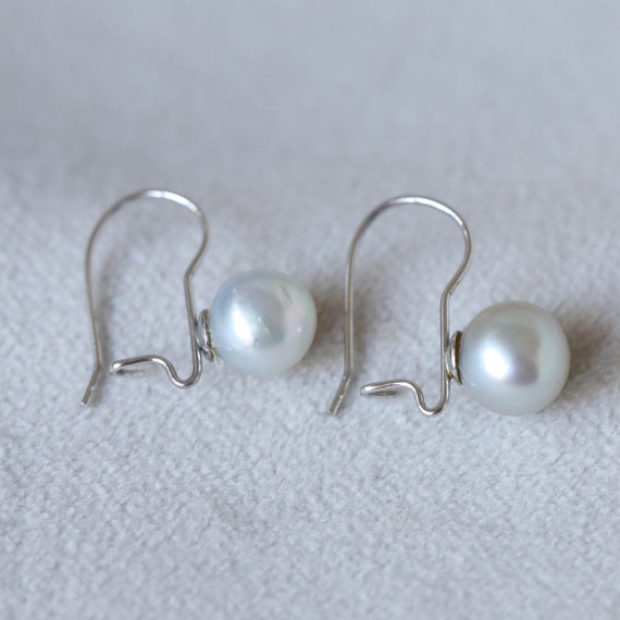 Vintage Silver Pearl 14k White Gold Dangly Earrin… - image 4