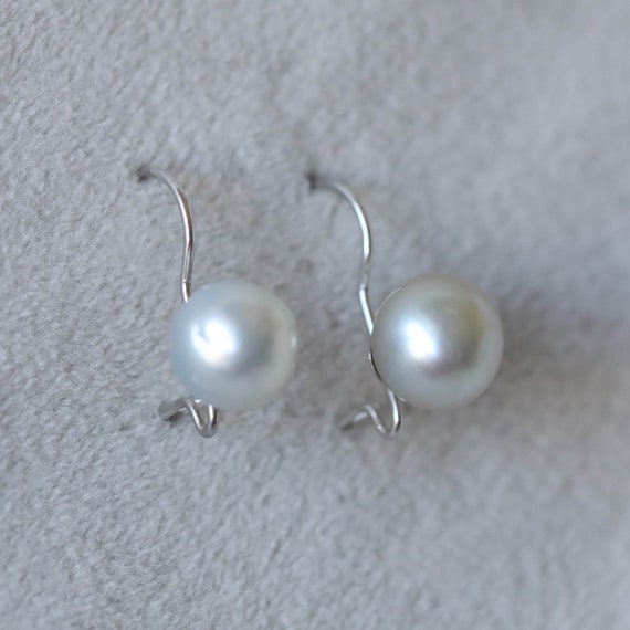 Vintage Silver Pearl 14k White Gold Dangly Earrin… - image 3