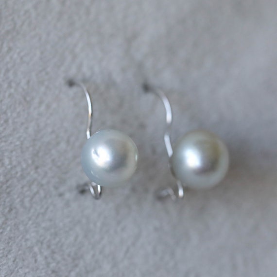 Vintage Silver Pearl 14k White Gold Dangly Earrin… - image 2