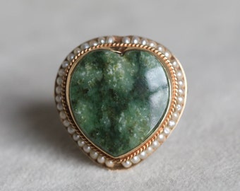 Vintage hart Jade zaad parel 14k Rosy Gold hanger broche