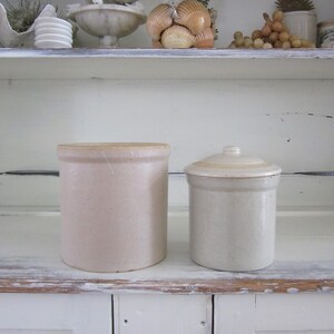 Antique stoneware crocks, set of 2, modern farmhouse, kitchen utensil crock, primitive pottery, organic living, white house living