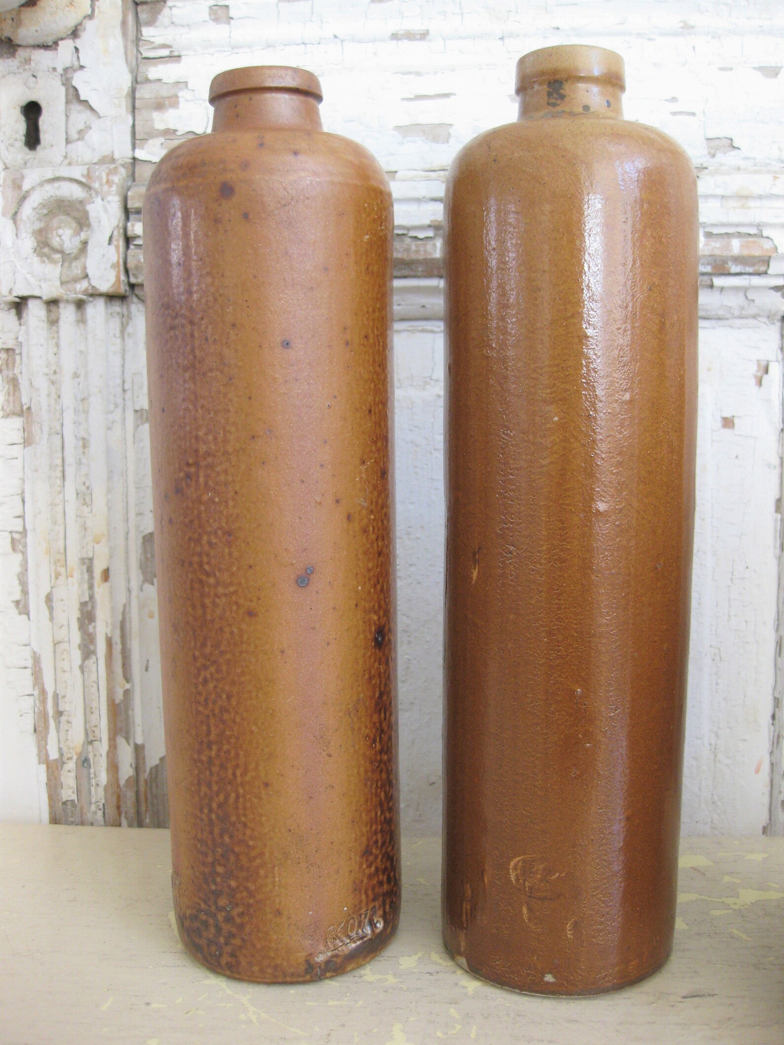 Antique ceramic bottles brown pottery set of 5 stoneware Etsy