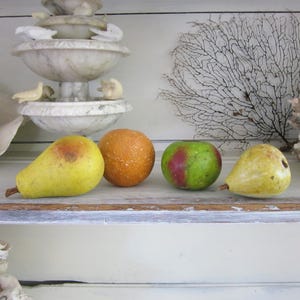 Vintage Italian stone fruit, set of 4, hand carved alabaster fruit, orange, apple, pears, fall fruit, romantic fall decor, #1