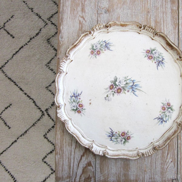 Vintage Florentine tray, cream, floral, made in Italy, Shabby Chic decor, coffee table decor, vintage bar decor