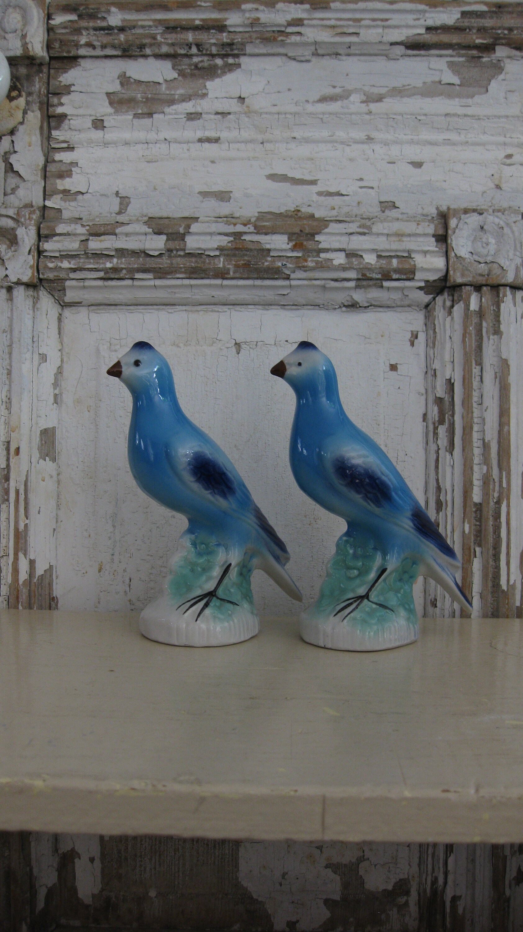 Vintage ceramic birds set of 2 pottery blue Made in Etsy