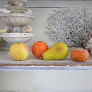 Vintage Italian stone fruit, set of 4, hand carved alabaster fruit, orange, peach, pear, tangerine, fall fruit, romantic fall decor, #2