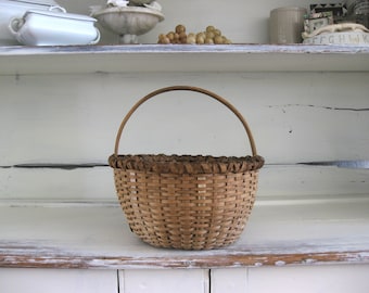 Antique splint wood woven basket, splint oak basket, handled, gathering basket, Easter basket, farmhouse decor, country basket