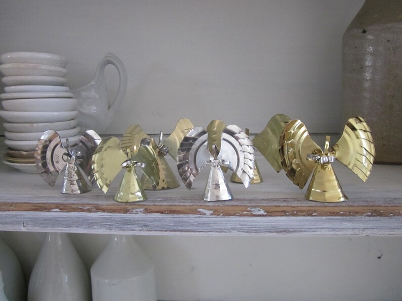 Vintage Christmas Ornaments Tin Can Angels Set of 6 Silver Etsy