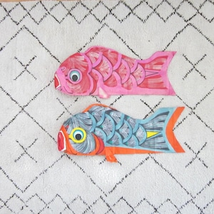 Antique original Japanese Koinobori paper Carp-Koi Fish windsock-Kite, made in Japan, SOLD INDIVIDUALLY