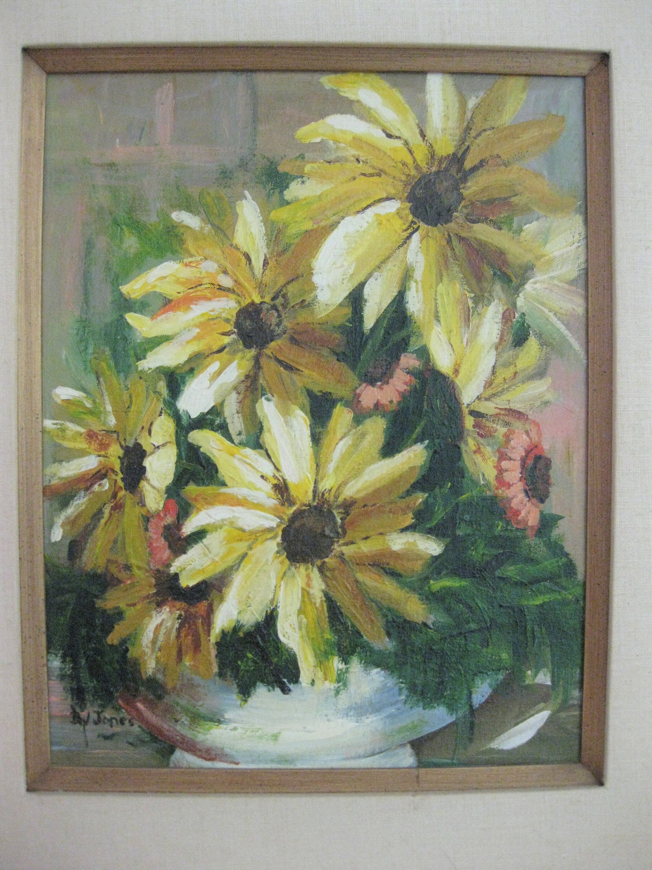 Vintage floral oil painting still life yellow daisies gold | Etsy