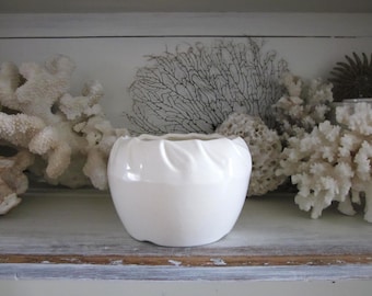 Vintage white California pottery planter, kitchen garden pot, white kitchen plant pot, beach house decor