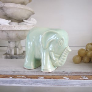 Vintage ELEPHANT pottery planter, aqua glaze, 40&#39;s kitchen decor, Mid Century pottery, elephant lover gift, Dumbo nursery decor