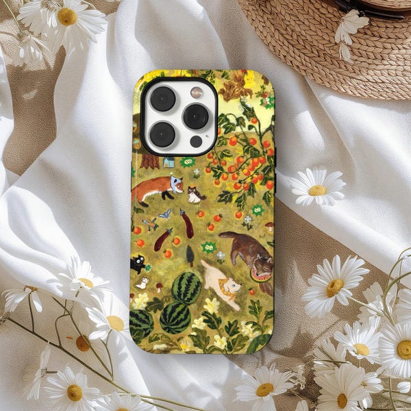 Whimsical Forest Animal Phone Case, Cottagecore Storybook Illustration Cover, Vintage Nature Art, iPhone 18 17 16 15 14 13 12, Samsung S25