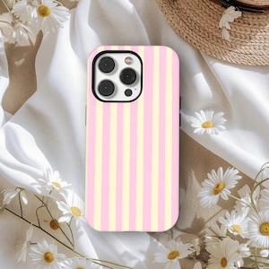 Coque de portable rose à rayures jaunes, coque souple coquette à rayures esthétiques bonbon pour iPhone 17 16 15 14 13 12 11 Pro Max, Samsung S25 S24 Ultra