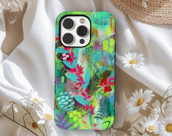 Funda para teléfono abstracta, colorida y artística, estilo retro, bohemio y caprichoso, pintada a mano, para iPhone 17, 16, 15, 14 y 13, Samsung S25