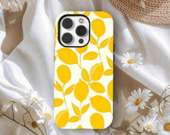 Telefoonhoesje citroenpatroon: vers fruit boho zomerontwerp voor iPhone 17 16 15 14 13 12 11 Pro Max, Samsung S25 S24 Ultra