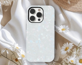 White Mother of Pearl Phone Case, Iridescent Shell Aesthetic Cover, Minimal Pearlcore Design, iPhone 17 16 15 14 13 12 Pro Max, Samsung S25