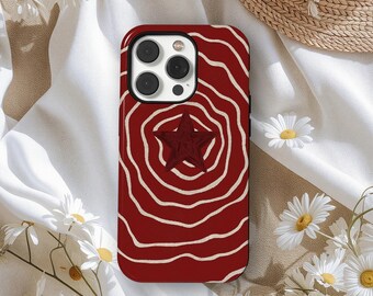 Grunge Star Phone Case, Gothic Emo Aesthetic Cover, Retro Red Star Phone Case, Wave Line Cover, iPhone 17 16 15 14 13 12, Samsung S25 S24