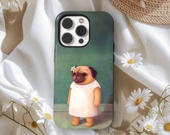 Cute Pug Dog Phone Case, Funny Cartoon Pet Illustration Cover, Vintage Art Aesthetic Phone Case, iPhone 17 16 15 14 13 12 11, Samsung S25