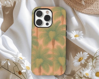 Palm Tree Phone Case Tropical Beach Aesthetic Summer Vibe Retro Pink Palm Case, iPhone 17 16 15 14 13 12 11Pro Max, Samsung S25 S24 S23