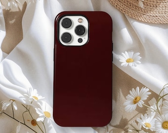 Dark Burgundy Phone Case, Solid Color Tough Case, Minimal Slim Case, Protective Cover, iPhone 17 16 15 14 13 12 11 Pro Max, Samsung S25