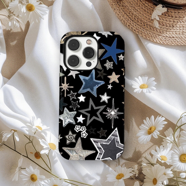 Retro Star Collage Phone Case, Aesthetic Star Pattern Magsafe Case, Preppy Coquette Star Girl Case,  iPhone 17 16 15 14 13 12, Samsung S25