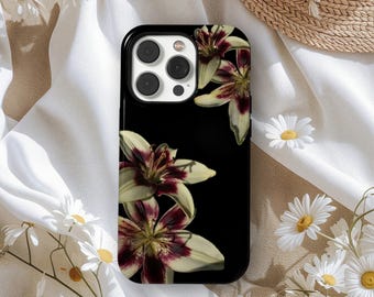 Handgemalte Blumen Tough Lilie Orchid Floral Y2k Handytasche, iPhone 17 16 15 14 13 12 Pro Max MagSafe Fall, Samsung S25 S24 S23 S22 Ultra
