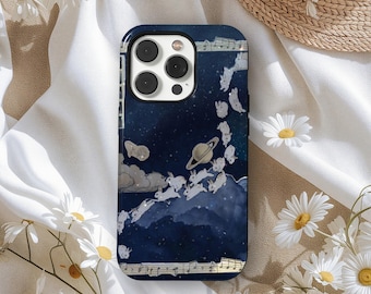Funda para teléfono con collage de conejitos: Arte de conejito esponjoso, Funda Galaxy de conejito de ensueño, Cielo nocturno, Estrellas y Planetas, iPhone 17, 16, 15, 14, 13 y 12, Samsung S25
