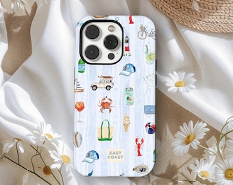 Funda para teléfono "Verano de la Costa Este", diseño de acuarela de playa costera, con un bonito estilo vacacional, para iPhone 17, 16, 15, 14, 13, 12 y 11 Pro Max, Samsung S25