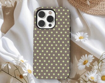 Green & Brown Polka Dot Case, Polka Dot Phone Case, Cute Trendy Aesthetic,Retro Phone Case for iPhone 17 16 15 14 13 Pro Max, Samsung S25
