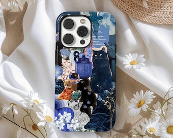 Dreamy Collage Phone Case, Vintage, Cats, and Cosmic Aesthetic, Whimsy Aesthetic Cover, iPhone 17 16 15 14 13 12 11Pro Max, Samsung S25 S24