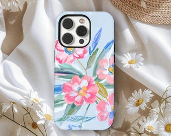 Flower Watercolor Painting Phone Cover, Hand Painted Floral Phone Case, Pastel Spring Flower Art Cover, iPhone 17 16 15 14 13, Samsung S25