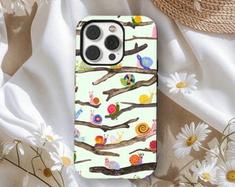Colorful Snail Phone Case, Cute Cartoon Animal Nature Aesthetic Cover For iPhone 17 16 15 14 13 12 11 Pro Max，Samsung S25 S24