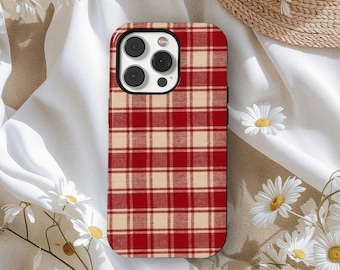 Autumn Fall Plaid Tartan Checkered Case, Red Plaid Phone Case, Vintage Preppy Aesthetic Cover, iPhone 17 16 15 14 13 12 11, Samsung S25 S24