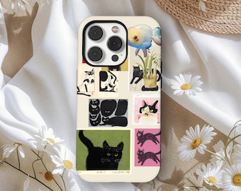 Vintage Cat Stamp Receipt MagSafe Phone Case, Retro Black Cat Cover, iPhone 17 16 15 14 13 12 11 Pro Max, Samsung S25 S24 S23 S22