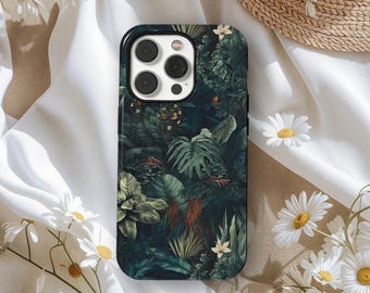 Custodia per iPhone con motivo Wildflower in stile William Morris Dark Aesthetic, custodia per telefono Jungle, cover per telefono floreale Cottagecore, iPhone 17 16 15 14, Samsung